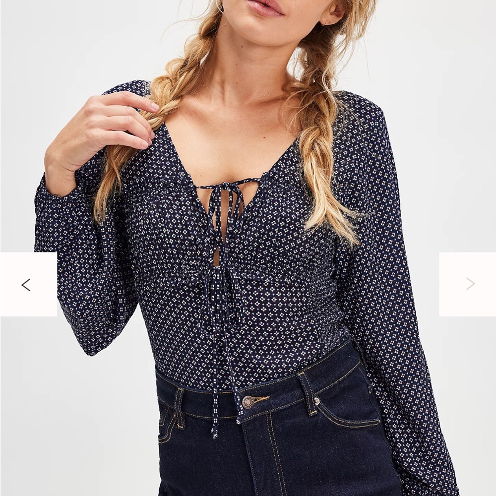 Free People Black and White Patterned Bodysuit